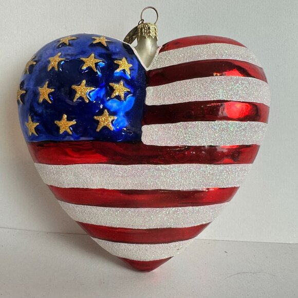 Christopher Radko Stars and Stripe 4" Heart Blown Glass Ornament American Flag - Picture 2 of 4